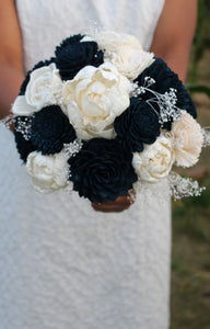 Navy Blue and Ivory Sola Flower Wedding Bouquet