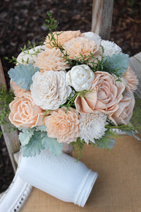 Peach Ivory Sola Wedding Flower Bouquet , Sola Flower Wedding Bouquet