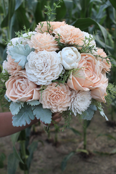 Peach Ivory Sola Wedding Flower Bouquet , Sola Flower Wedding Bouquet