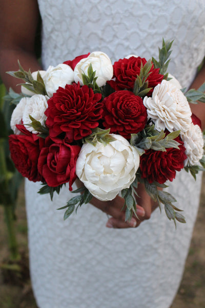 Winter Wedding Sola Flower Bouquet with Peonies and Red Flowers