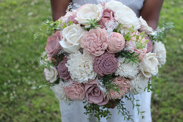 Shades of Pink Sola Wood Flower Wedding Bouquet