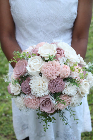 Shades of Pink Sola Wood Flower Wedding Bouquet