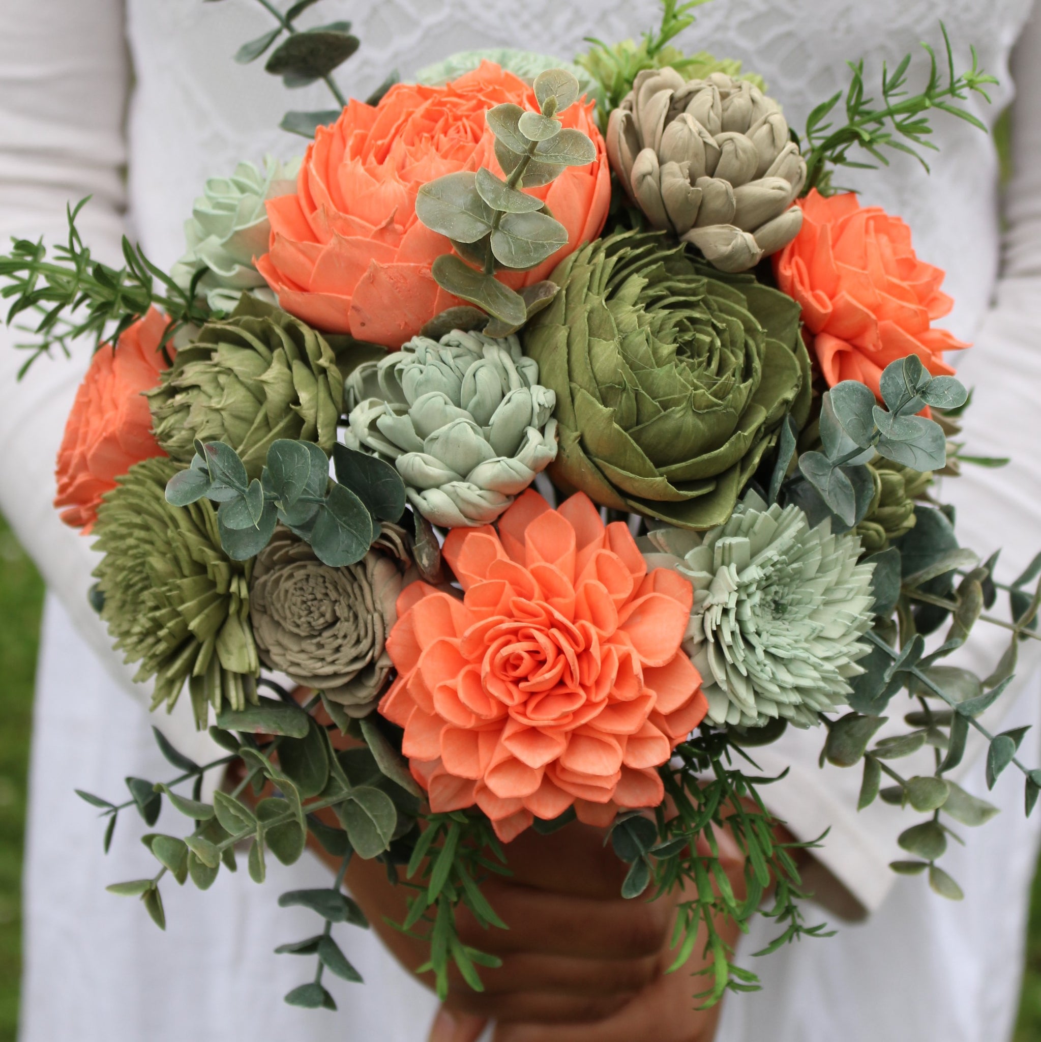 Sola Flower Orange Dahlia Succulent Bouquet, Sola Flower Centerpiece