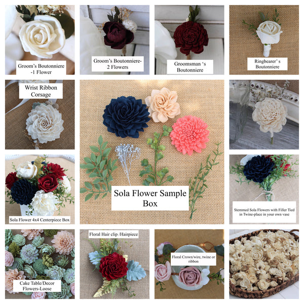 sola wood flowers boutonniere centerpieces and flower crown