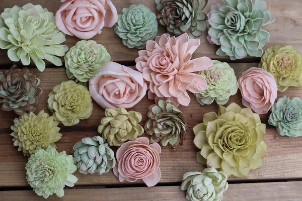 Succulent Sola Flowers Blush Pink and Greens