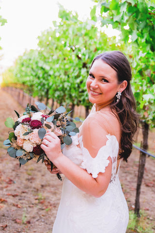 Burgundy/Marsala and Blush Sola Wood Flower Cascading Greenery Bouquet