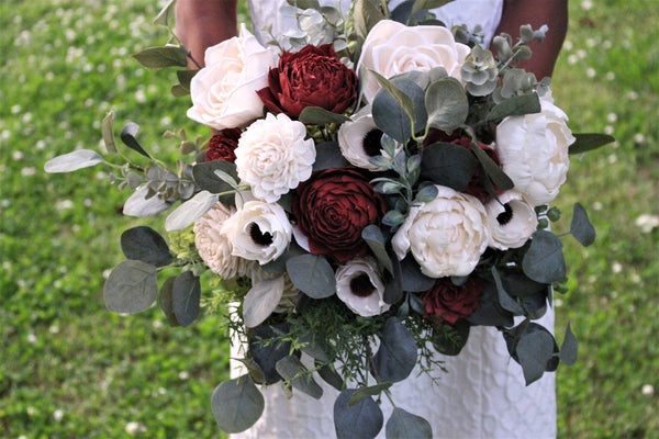 sola wood flower bouquet with anemones and greenery